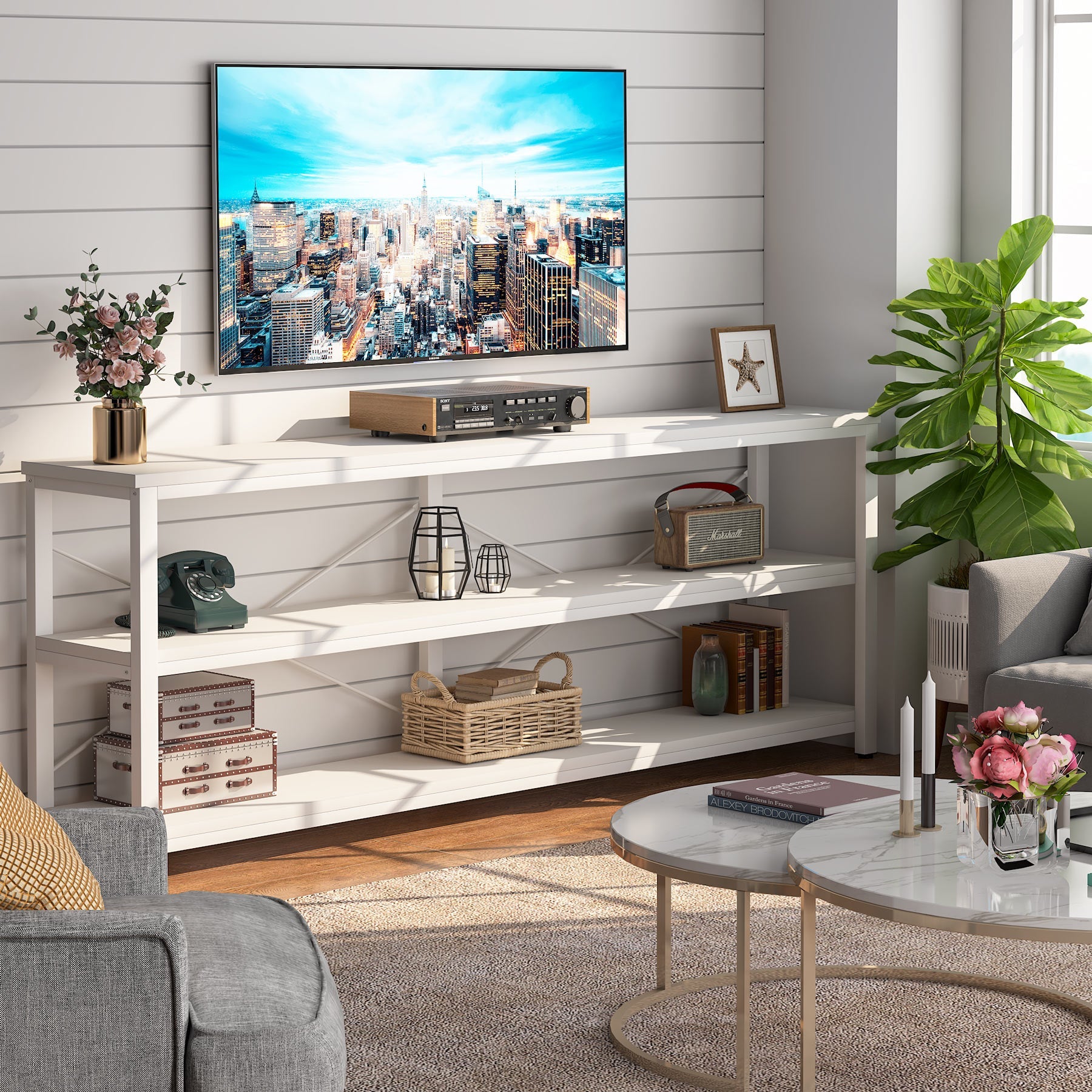 70.9" Console Table, 3-Tier Sofa Table with Metal Frame Tribesigns